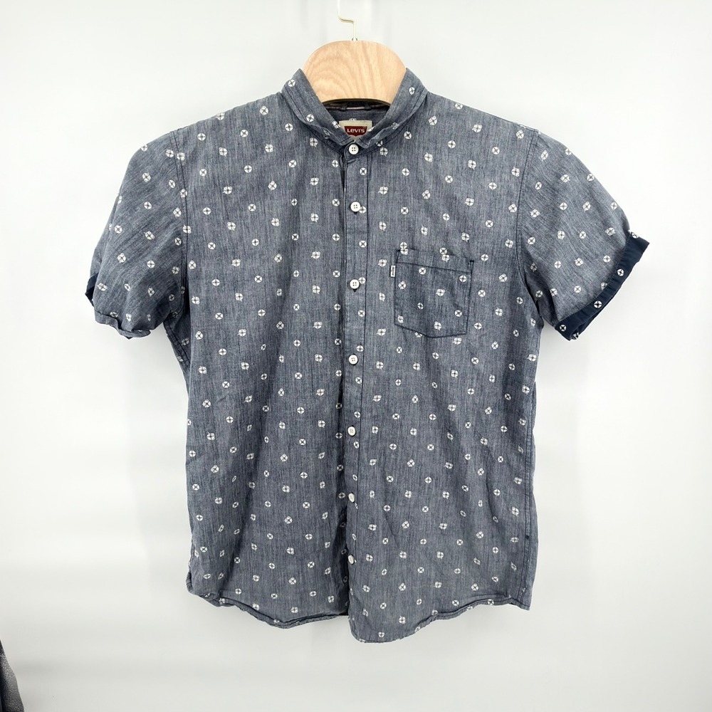 Levi's Men's XL Modern Fit Short Sleeve Button Up Shirt Blue Geometric Cotton